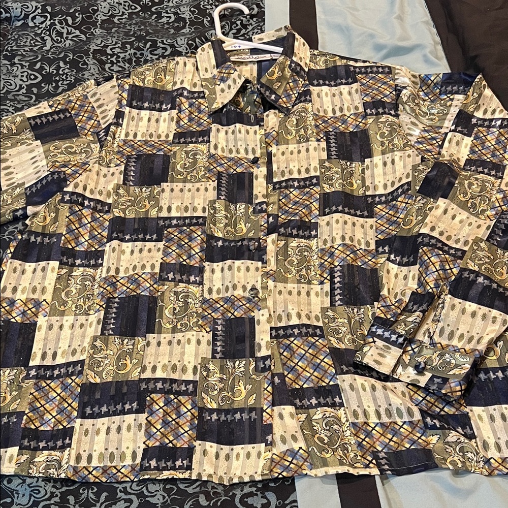 Yves St. Clair Multicolor Patchwork Button Down S… - image 1